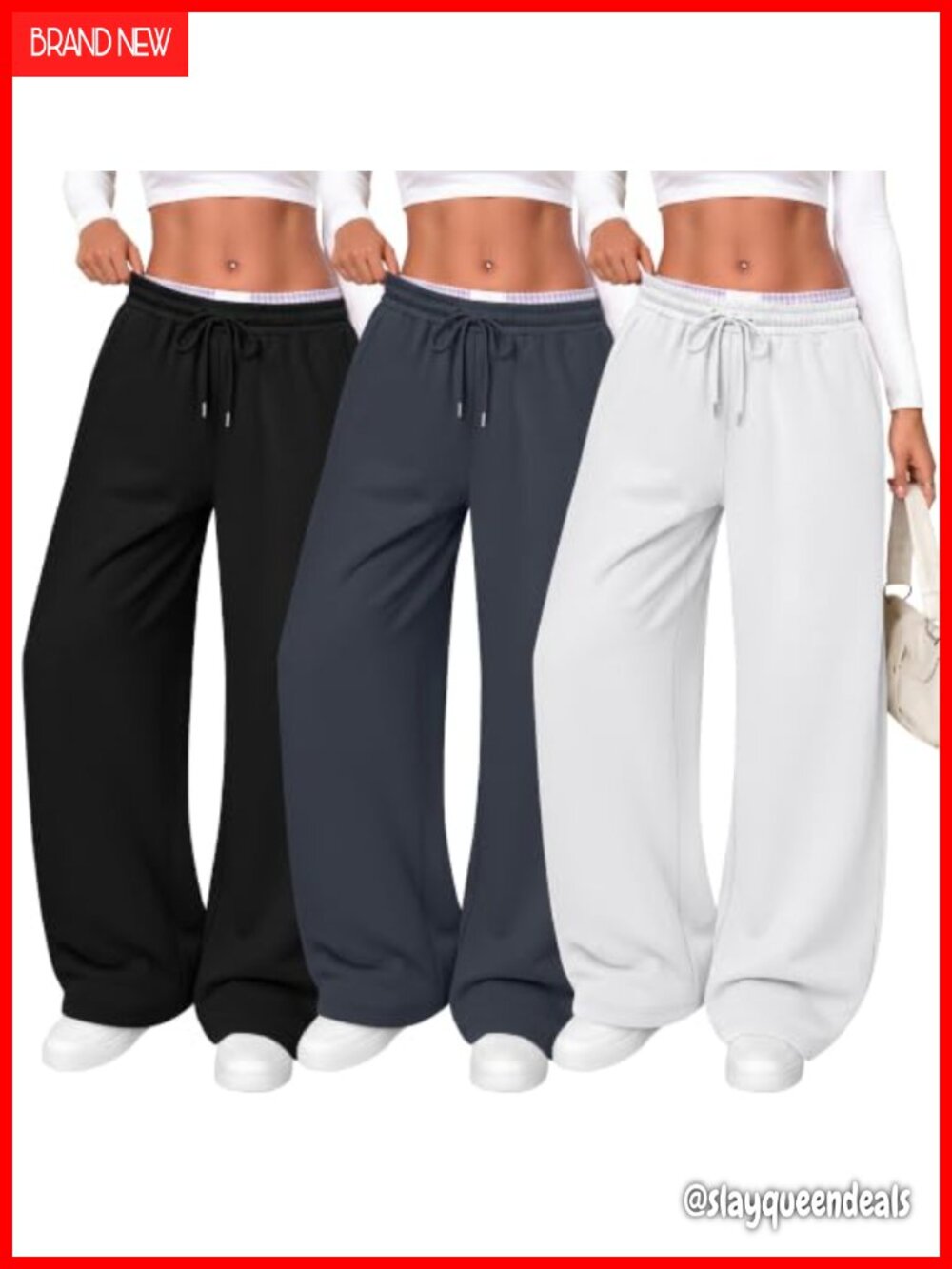 3 Pack Wide Leg Baggy Sweatpants Elastic Drawstring Pockets